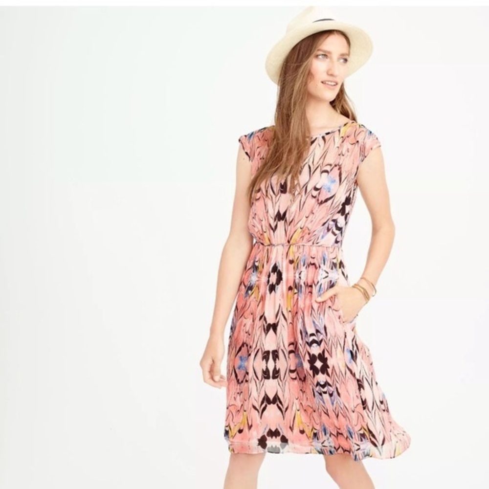 J. Crew Pink multi color Patterned Sleeveless silk Dress